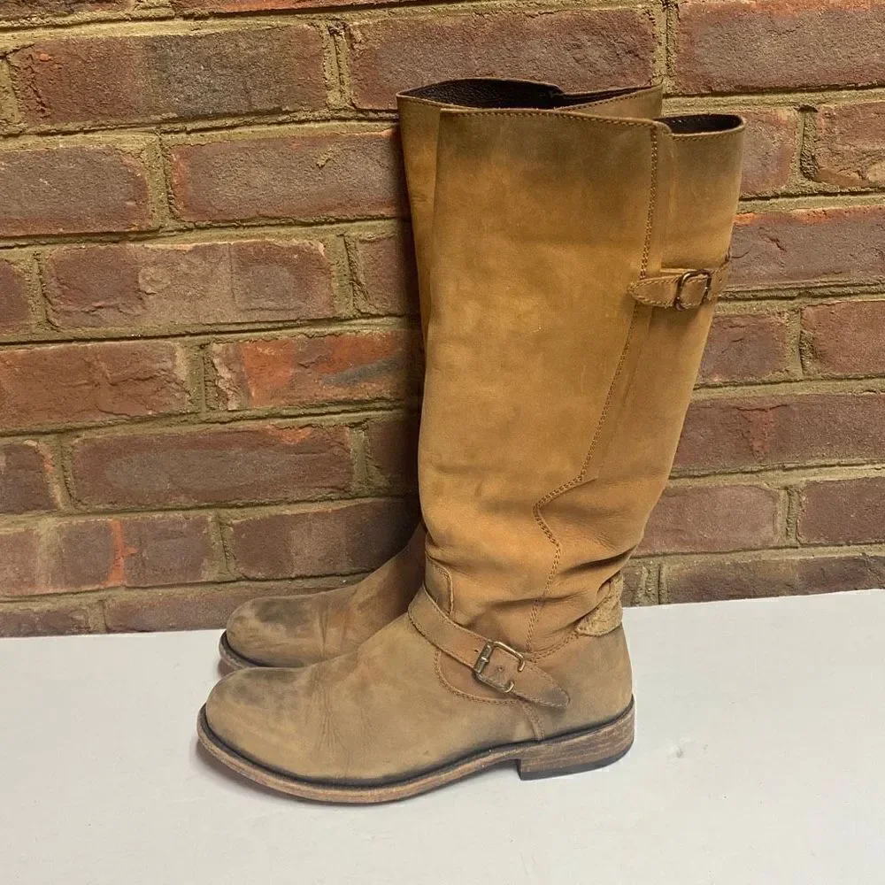 Liberty Black Tan Stone Washed Leather Riding Boot Sz 9.5